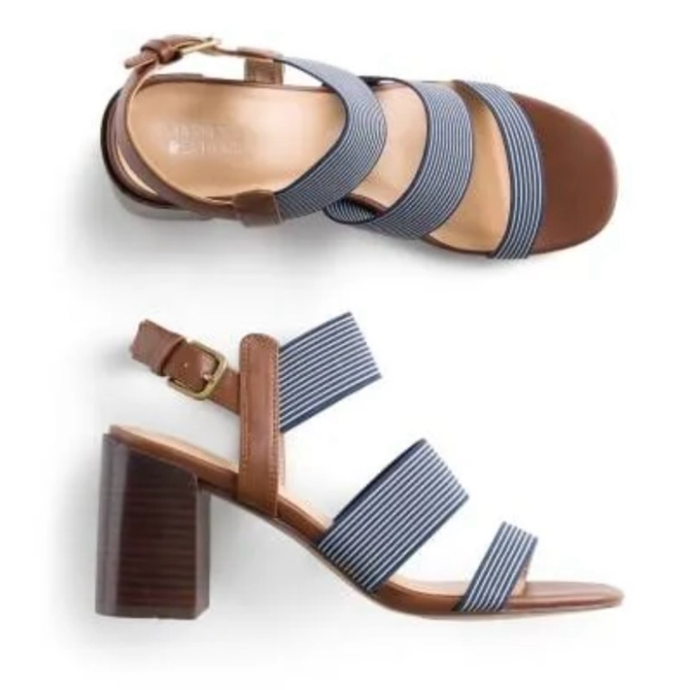 Market & Spruce Nicole Women's 8.5 Navy White Striped Strap Heeled Sandals New